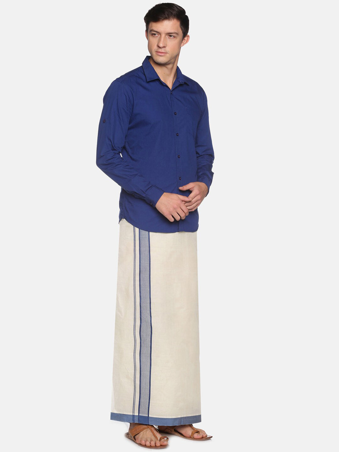 Sethukrishna Men Off White Traditional Kerala Double Mundu | Swadesiicart