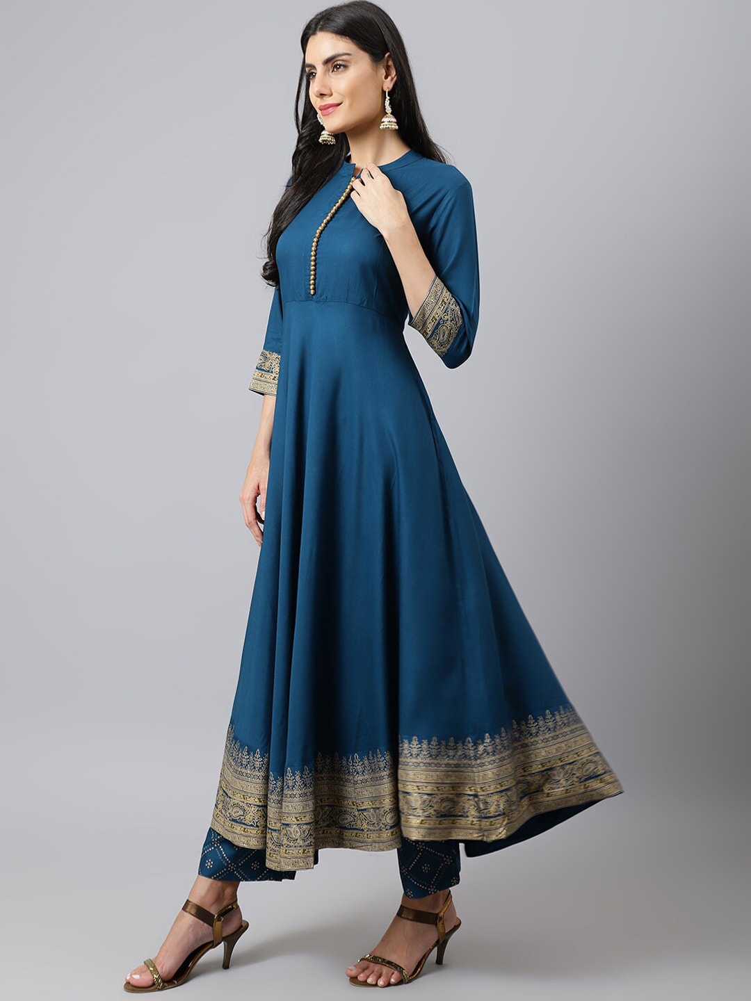 Khushal K Women Blue Ethnic Motifs Empire Kurta with Trousers & With Dupatta - Swadesiicart