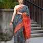 Beatitude Grey Slub Cotton Floral Jamdani Saree