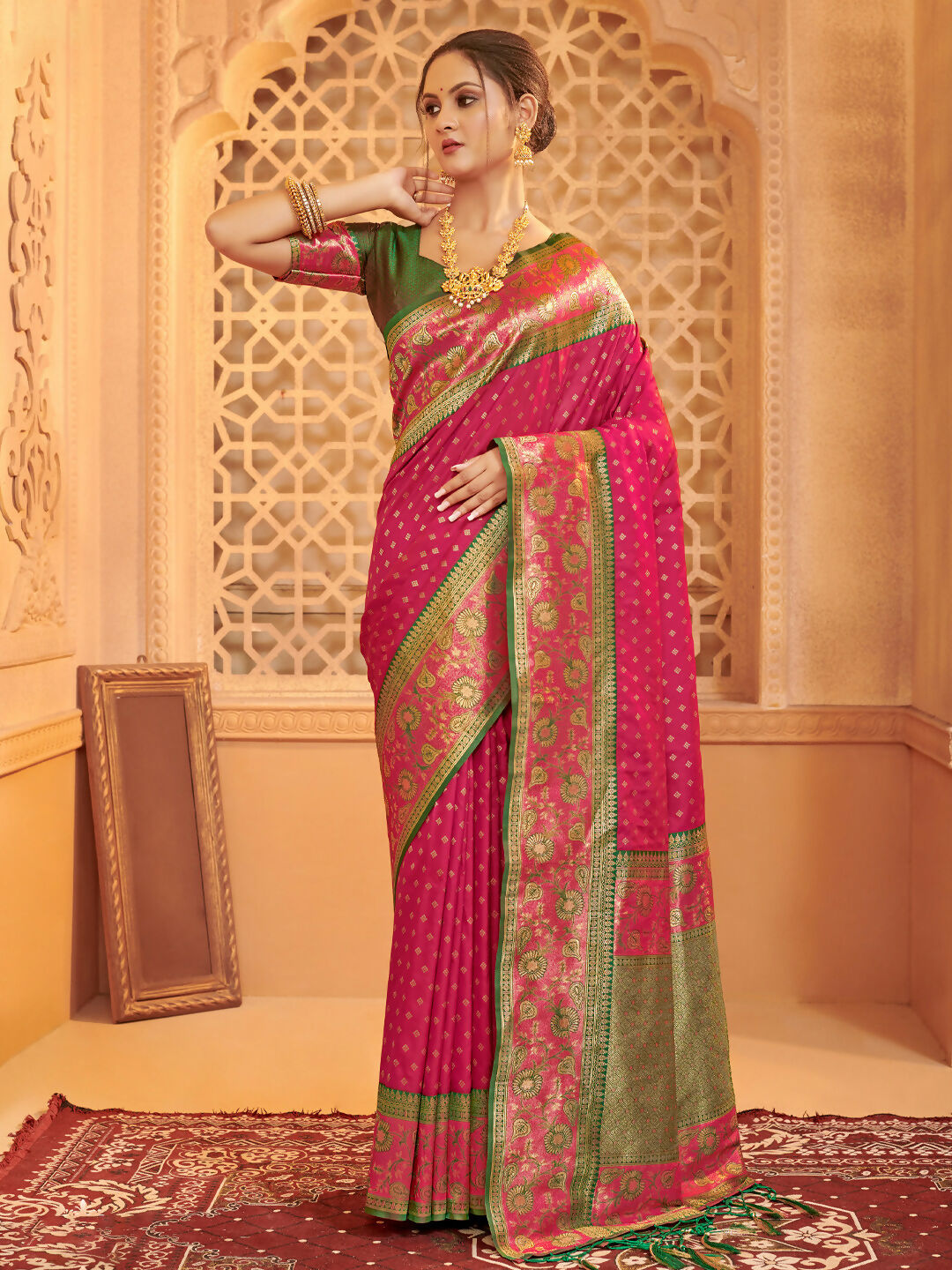 Shree Shyam Fashion Silk Blend Dark Pink Saree