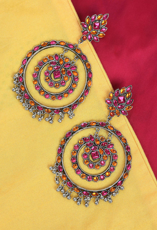 Mominos Fashion Johar Kamal Women's Pink & Orange Kundan Circles Earrings - Swadesiicart