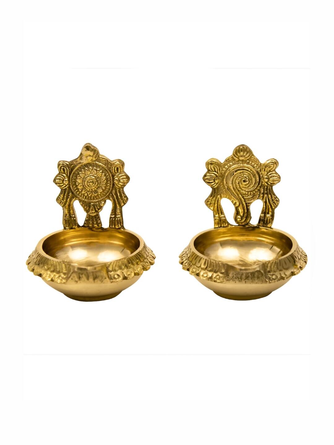 Spillbox Gold-Toned Brass 2 Pieces Shangu Chakra Kuber Diya Pooja Essentials | Swadesiicart