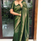 DEIANA'S Beautiful Designer Golden zari Soft Lichi Silk Saree - Green - Swadesiicart