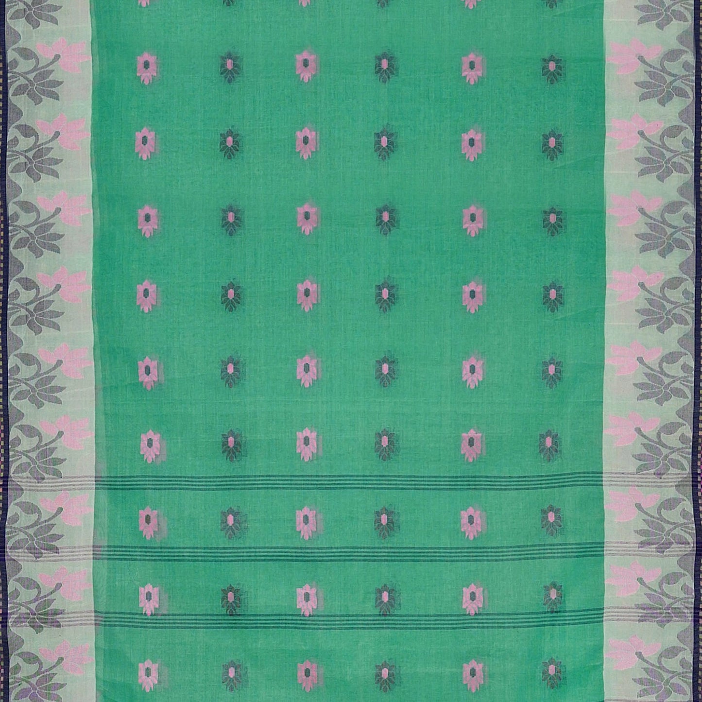 Exclusive Collection 100% Pure Cotton Green Tant Saree With Hand Weaving Work - Swadesiicart