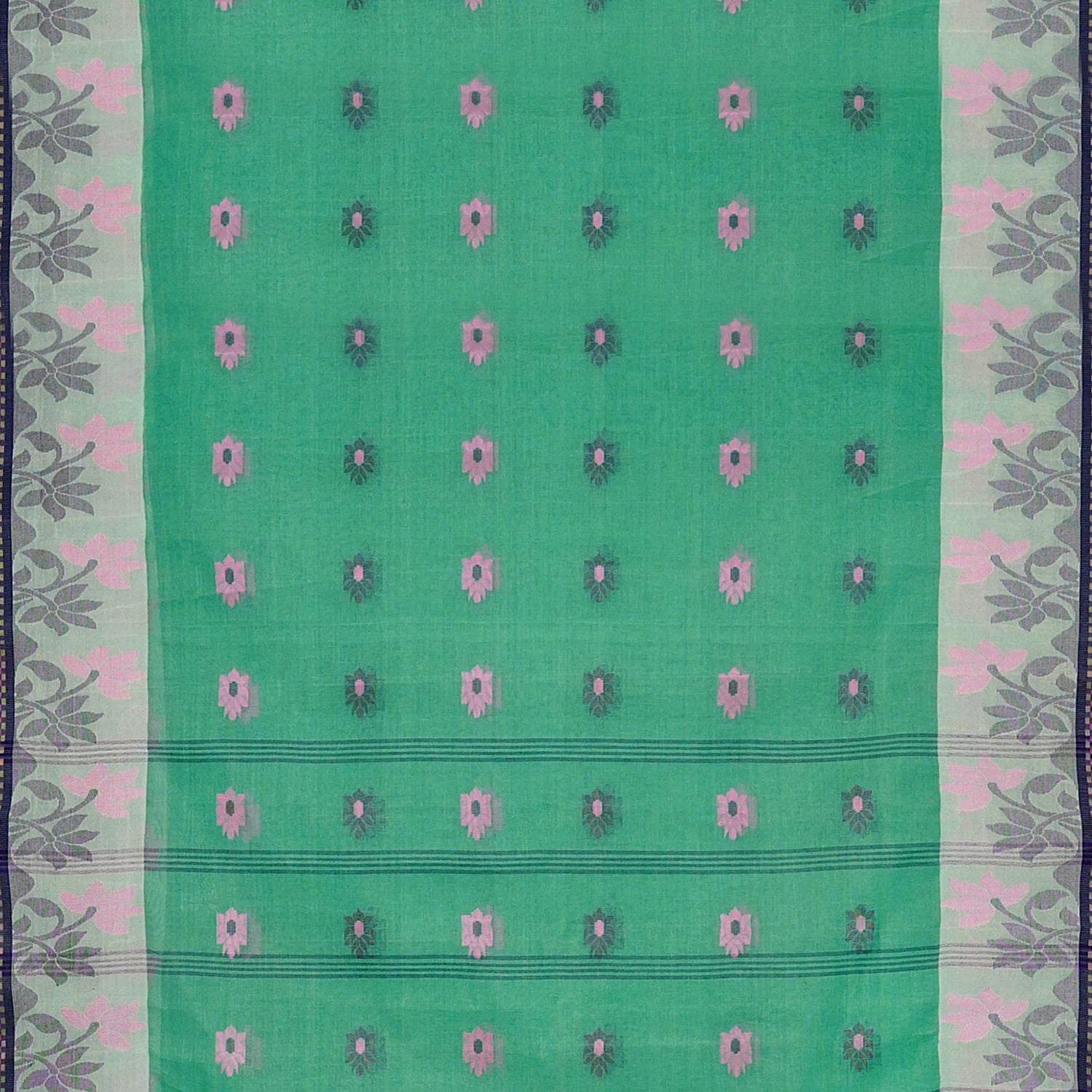 Exclusive Collection 100% Pure Cotton Green Tant Saree With Hand Weaving Work - Swadesiicart