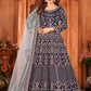 Myra Navy Blue Velvet Embroidered Anarkali Suit | Swadesiicart