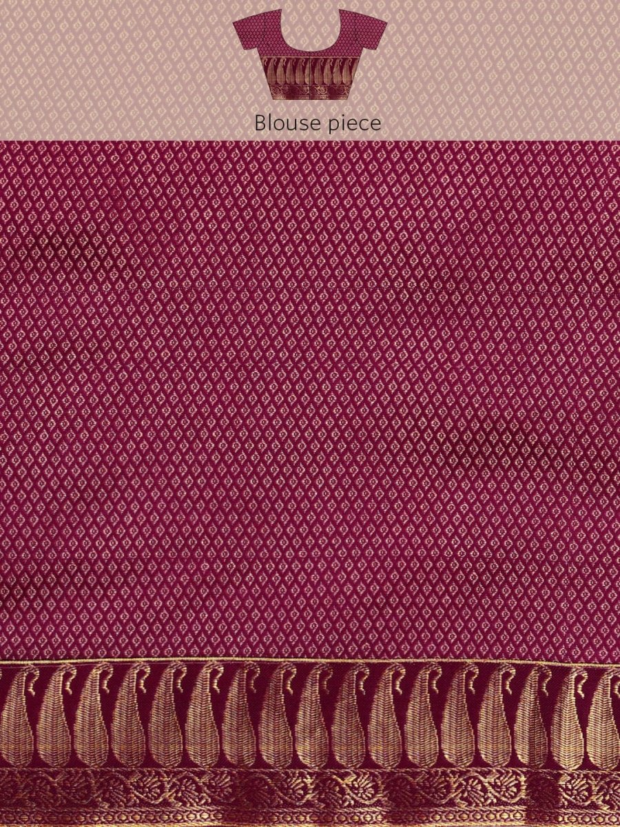 Anouk Purple Cotton Blend Solid Banarasi Saree | Swadesiicart