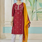 Jyoti Fashion Women's Maroon Pure Viscose Weaving Stripe with Embroidery Kurta Set | Swadesiicart