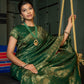Vardha Myrtle Green Golden Zari Banarasi Satin Silk Saree | Swadesiicart