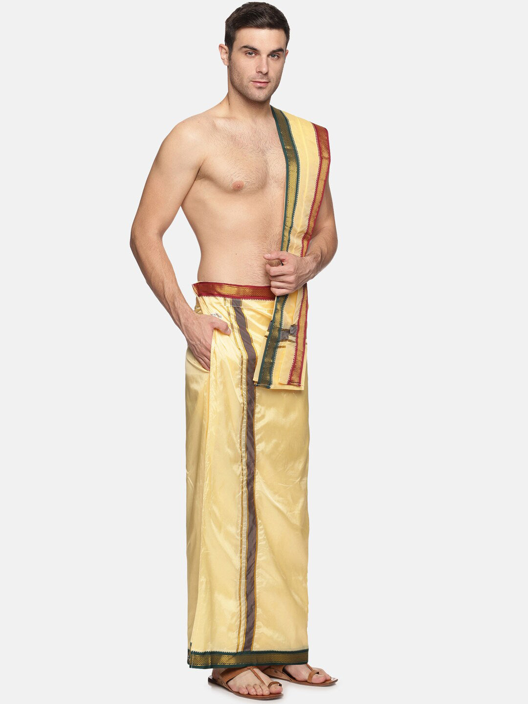 Sethukrishna Men Beige Solid Dhotis | Swadesiicart