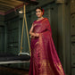 Vardha Wine Purple Golden Zari Banarasi Satin Silk Saree | Swadesiicart