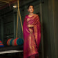 Vardha Wine Purple Golden Zari Banarasi Satin Silk Saree | Swadesiicart