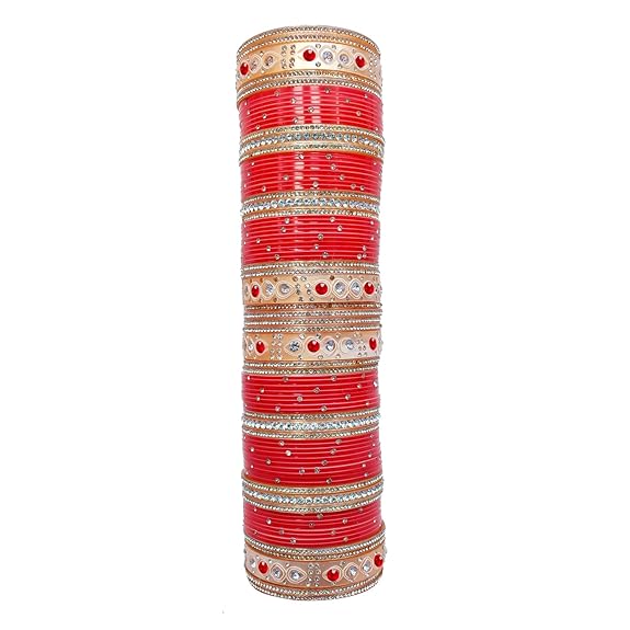 Tehzeeb Creations Bridal Bangle Set Wedding punjabi chuda, Designer chura, Red Acrylic Choora Set for Women - Swadesiicart