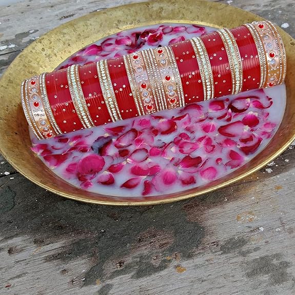 Tehzeeb Creations Bridal Bangle Set Wedding punjabi chuda, Designer chura, Red Acrylic Choora Set for Women - Swadesiicart