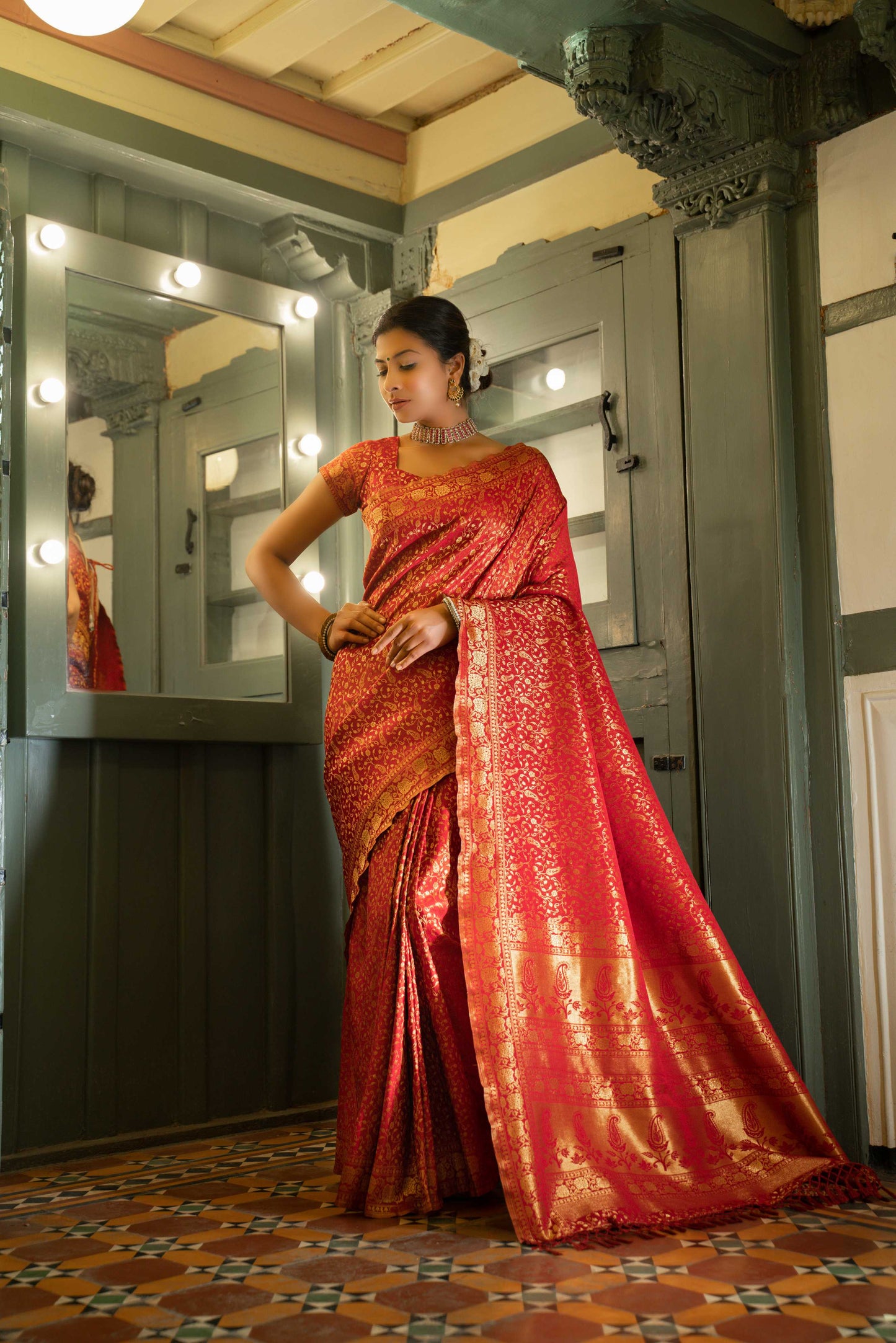 Vardha Maroon Red Golden Zari Banarasi Satin Silk Saree | Swadesiicart