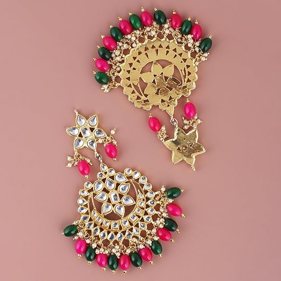 Tehzeeb CreationsEthnic Gold Plating Padmavat Jewelry Kundan Necklace Set for Girls & Women - Swadesiicart