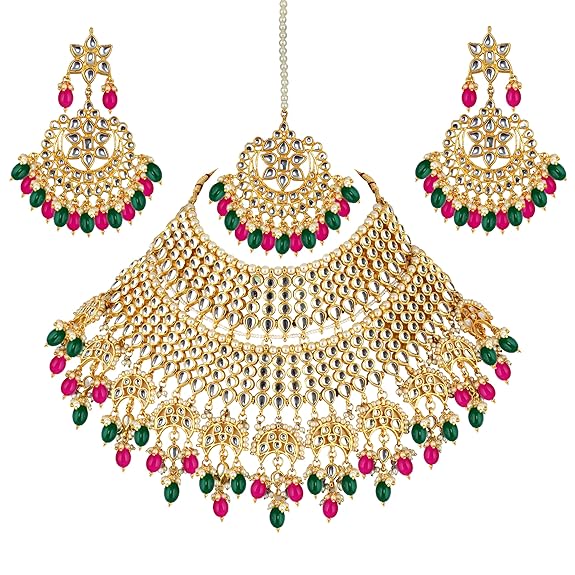 Tehzeeb CreationsEthnic Gold Plating Padmavat Jewelry Kundan Necklace Set for Girls & Women - Swadesiicart