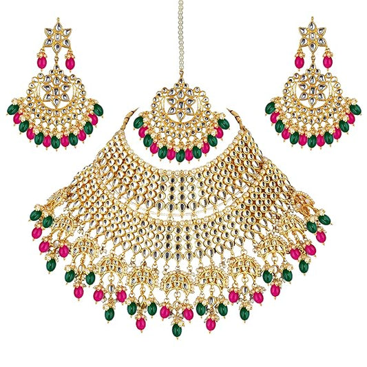 Tehzeeb CreationsEthnic Gold Plating Padmavat Jewelry Kundan Necklace Set for Girls & Women - Swadesiicart