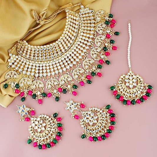 Tehzeeb CreationsEthnic Gold Plating Padmavat Jewelry Kundan Necklace Set for Girls & Women - Swadesiicart