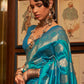 Mitera Blue & Gold-Toned Woven Design Zari Silk Blend Banarasi Saree | Swadesiicart