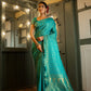 Vardha Beautiful Turquoise Blue Golden Zari Banarasi Satin Silk Saree | Swadesiicart