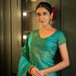 Vardha Beautiful Turquoise Blue Golden Zari Banarasi Satin Silk Saree | Swadesiicart