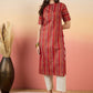 Anouk Red Chevron Printed Mandarin Collar Short Sleeves Cotton Kurta - Swadesiicart