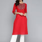 HERE&NOW Women Red & Black Yoke Design Pure Cotton Kurta - Swadesiicart