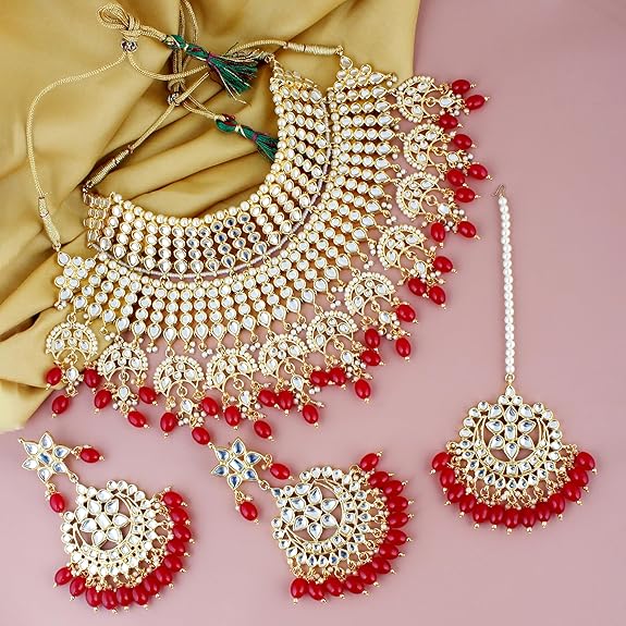 Tehzeeb Creations Ethnic Gold Plating Padmavat Jewelry Kundan Necklace Set for Girls & Women - Swadesiicart