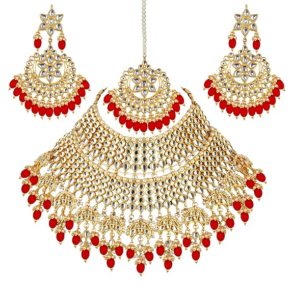 Tehzeeb Creations Ethnic Gold Plating Padmavat Jewelry Kundan Necklace Set for Girls & Women - Swadesiicart