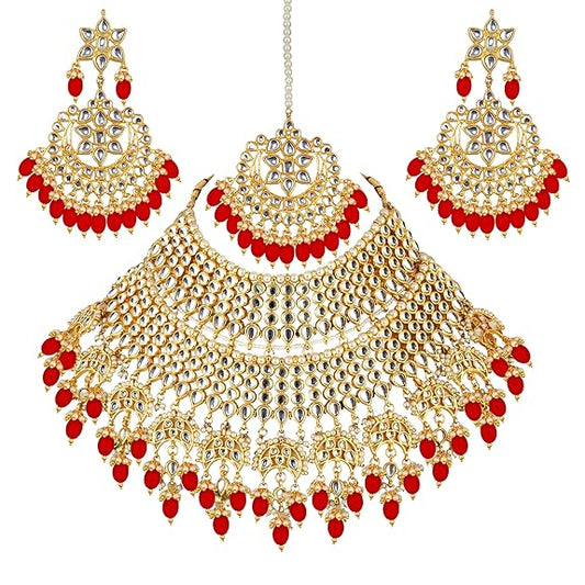 Tehzeeb Creations Ethnic Gold Plating Padmavat Jewelry Kundan Necklace Set for Girls & Women - Swadesiicart