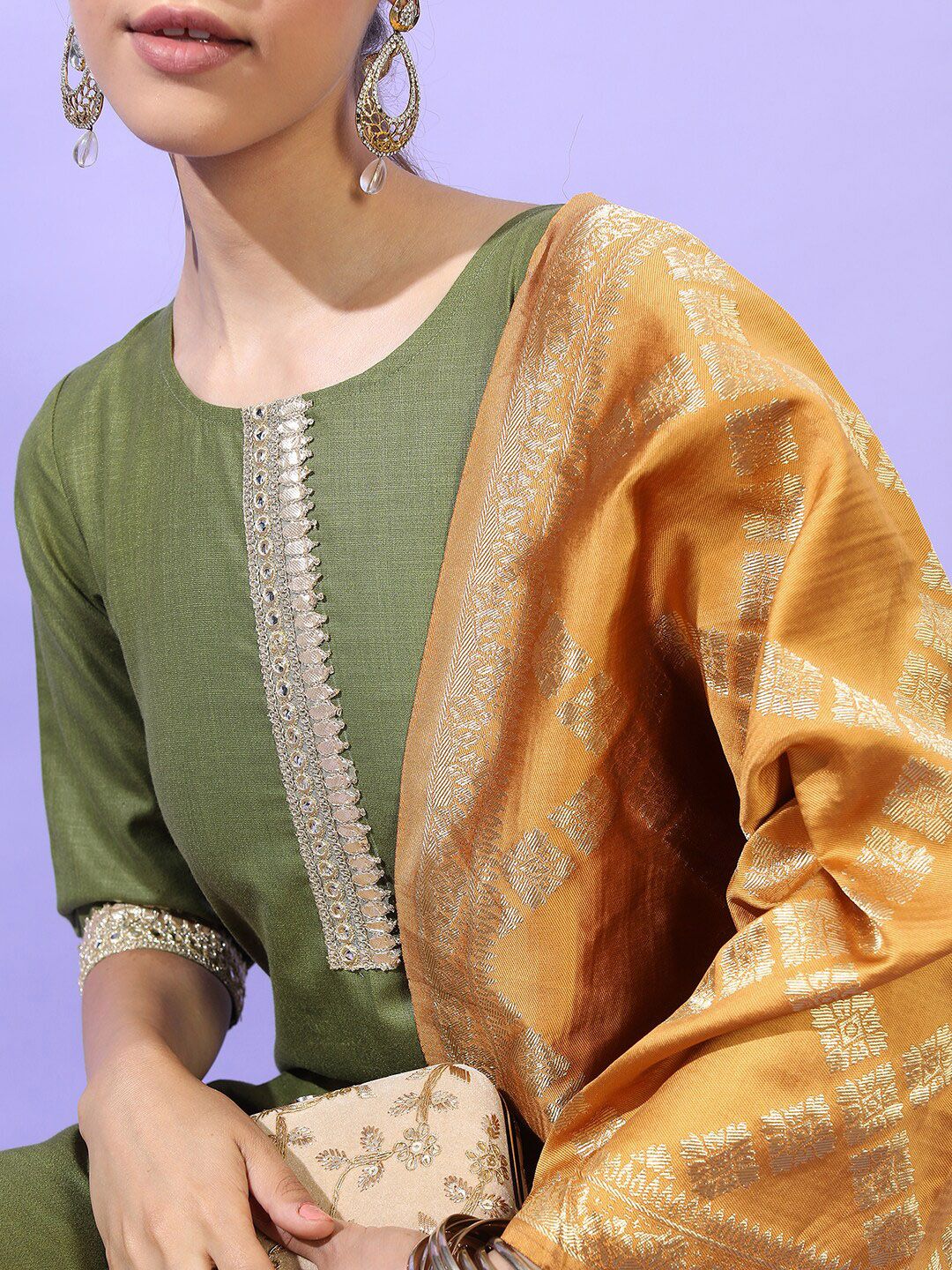 Vishudh Women Green Panelled Kurta with Trousers & With Dupatta - Swadesiicart