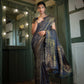 Vardha Midnight Blue Golden Zari Banarasi Satin Silk Saree | Swadesiicart