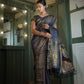 Vardha Midnight Blue Golden Zari Banarasi Satin Silk Saree | Swadesiicart
