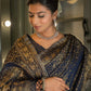 Vardha Midnight Blue Golden Zari Banarasi Satin Silk Saree | Swadesiicart