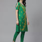 ADA Women Green & Yellow Paisley Chikankari Embroidered Sustainable Handloom Kurta with Trousers | Swadesiicart