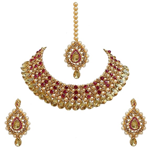 Tehzeeb CreationsStunning Stone Gold-Polished Necklace Set for Girls & Women - Swadesiicart