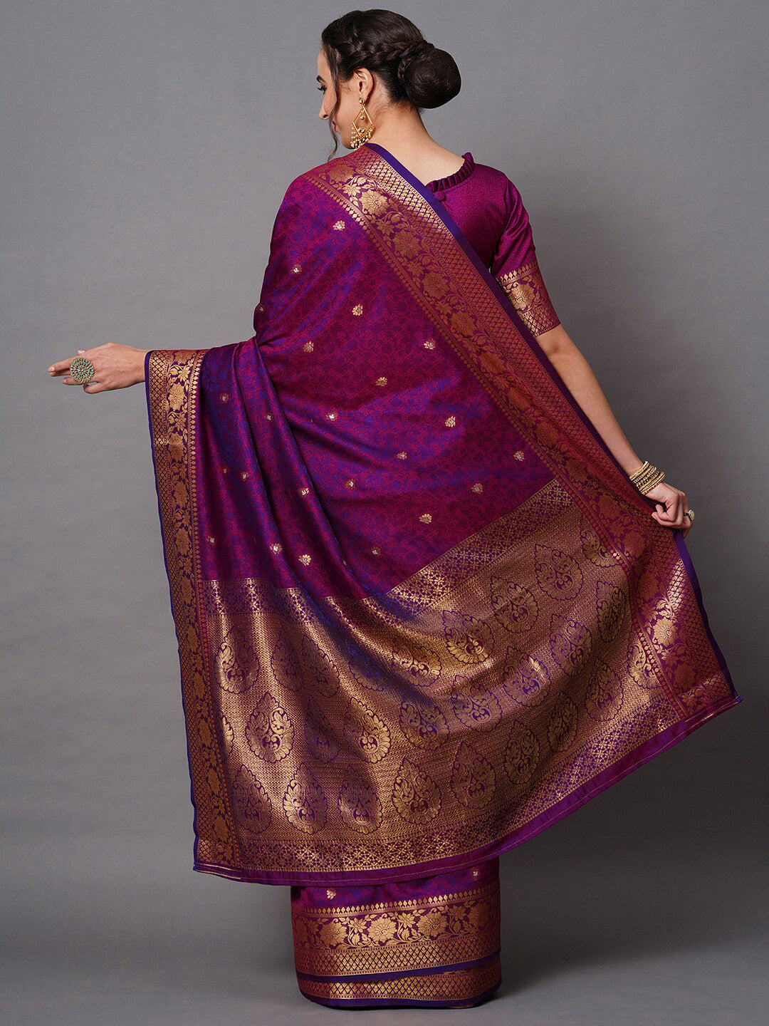 Mitera Magenta & Purple Woven Design Silk Blend Banarasi Saree | Swadesiicart