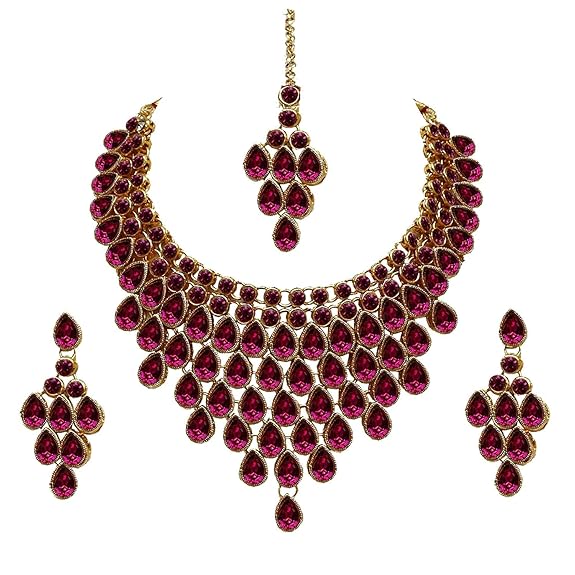 Tehzeeb Creations Designer Gold-Polished Elegant Stone Necklace Set For Women & Girls - Swadesiicart