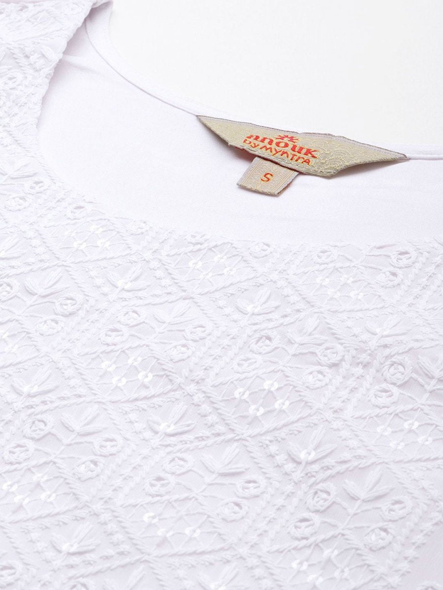 Anouk Women Ethnic Motifs Sequinned Embroidered Chikankari Kurta - Swadesiicart