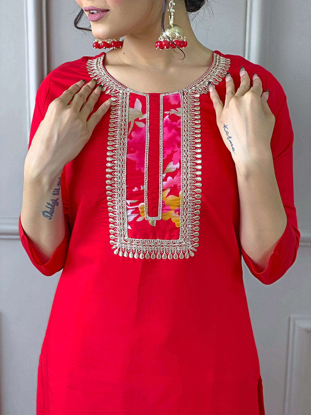 The52 Women's Rayon Fabric Straight Kurta, Pant and Dupatta Set - Swadesiicart