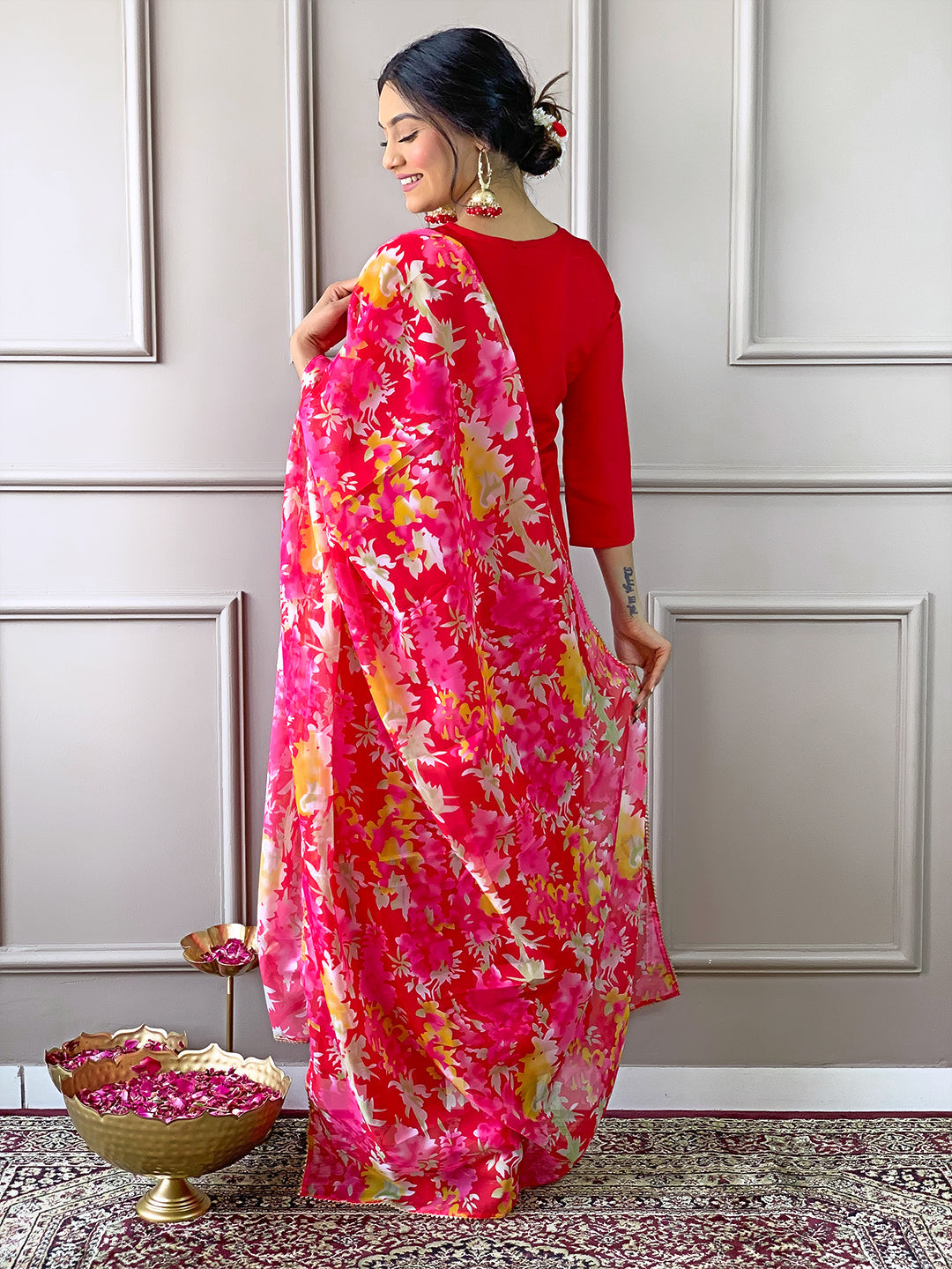 The52 Women's Rayon Fabric Straight Kurta, Pant and Dupatta Set - Swadesiicart
