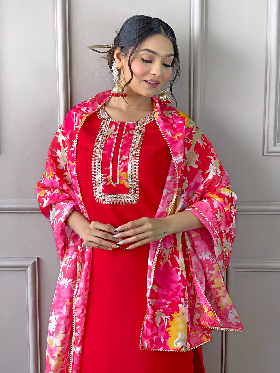 The52 Women's Rayon Fabric Straight Kurta, Pant and Dupatta Set - Swadesiicart