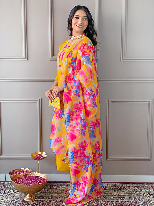 The52 Women's Rayon Fabric Straight Kurta, Pant and Dupatta Set - Swadesiicart