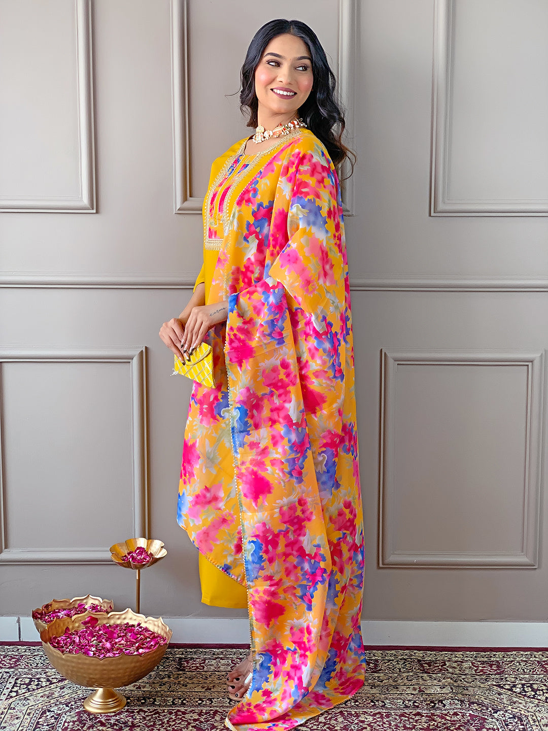 The52 Women's Rayon Fabric Straight Kurta, Pant and Dupatta Set - Swadesiicart