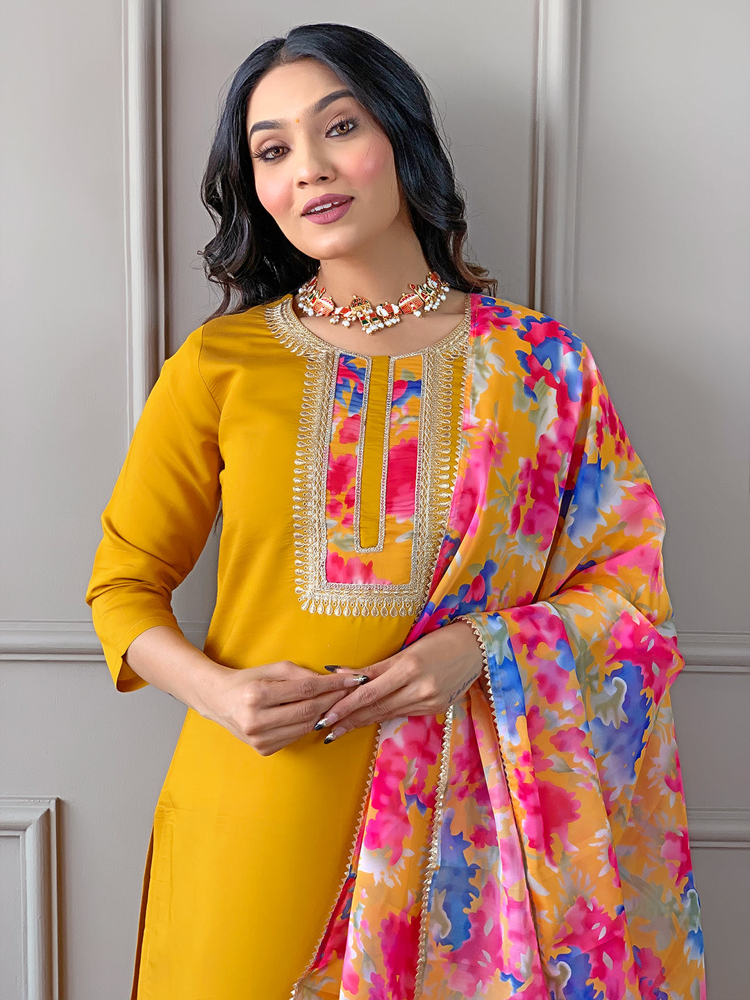 The52 Women's Rayon Fabric Straight Kurta, Pant and Dupatta Set - Swadesiicart