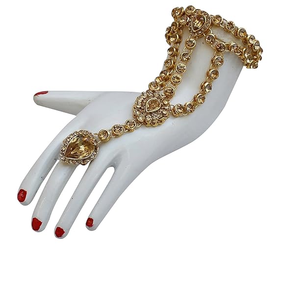 Tehzeeb Creations Bridal Dulhan Designer Gold-Polished Gold Color Pearl Stone Set 9 pcs. for Women & Girls - Swadesiicart