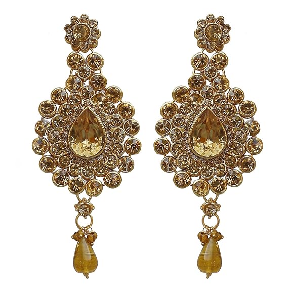 Tehzeeb Creations Bridal Dulhan Designer Gold-Polished Gold Color Pearl Stone Set 9 pcs. for Women & Girls - Swadesiicart