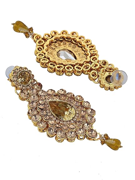 Tehzeeb Creations Bridal Dulhan Designer Gold-Polished Gold Color Pearl Stone Set 9 pcs. for Women & Girls - Swadesiicart