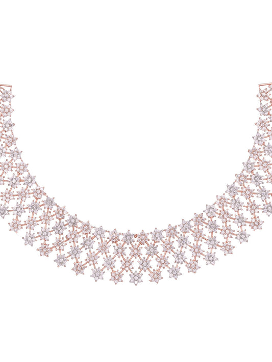 Saraf RS Jewellery White Rose Gold-Polished AD Studded Necklace Jewellery Set - Swadesiicart
